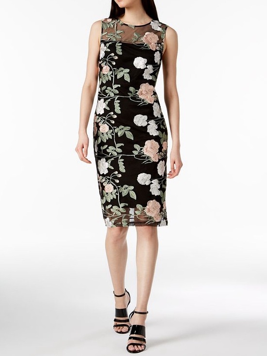 Calvin Klein Dresses & Skirts - Calvin Klein Floral Embroidered Black Sheath Dress size small